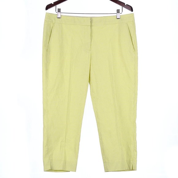 Luisa Cerano Lime Checkered Seersucker Crop Pants Size 12 - Picture 1 of 7